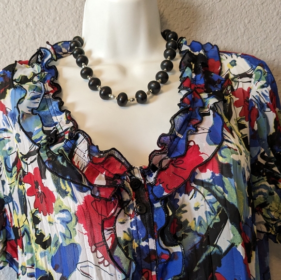 🔥SALE🔥 Style & Co Floral Short Sleeve Blouse Ruffled Button Down B Neck Sz.10 - Picture 7 of 7